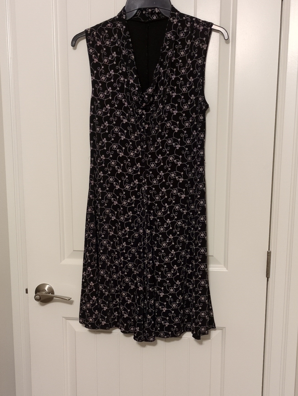 Sleeveless Black Floral-Print V-Neck Dress